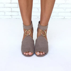 Karlie Peep Toe Heels In Taupe Suede - Dainty Hooligan