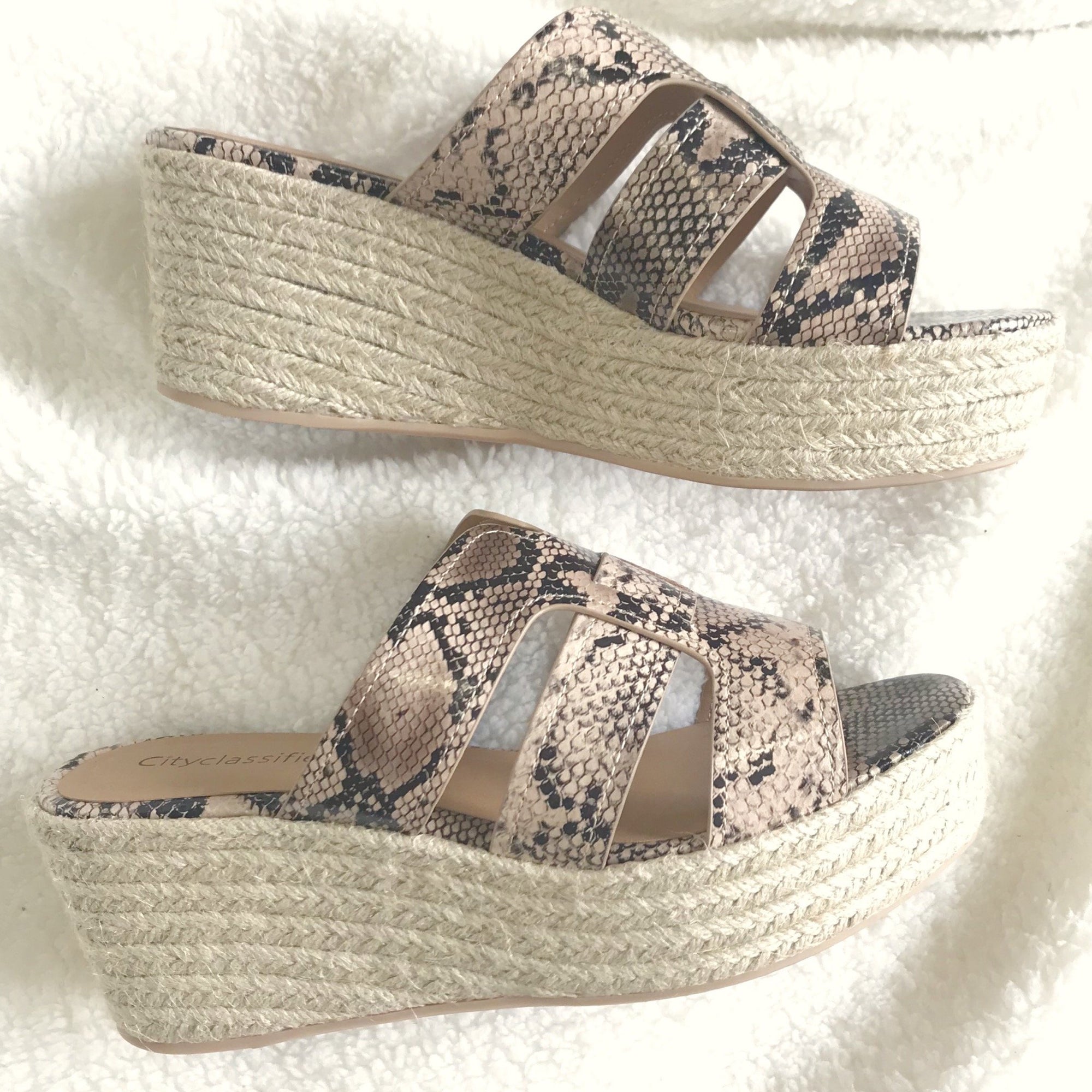 Zelle Snakeskin Tweed Platform Wedges Dainty Hooligan