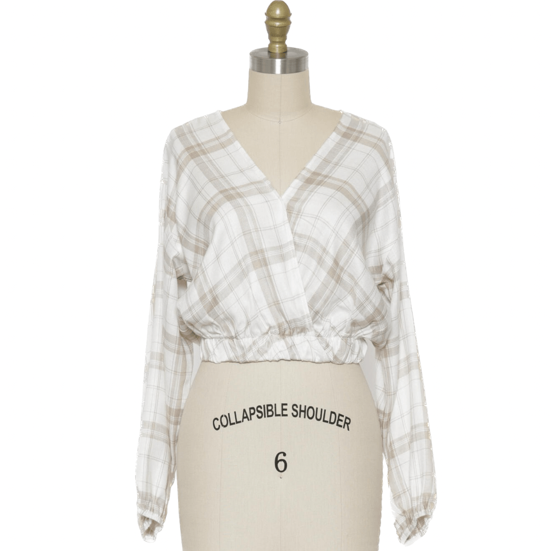 Falling Back in Love Plaid Crop Top in Cream