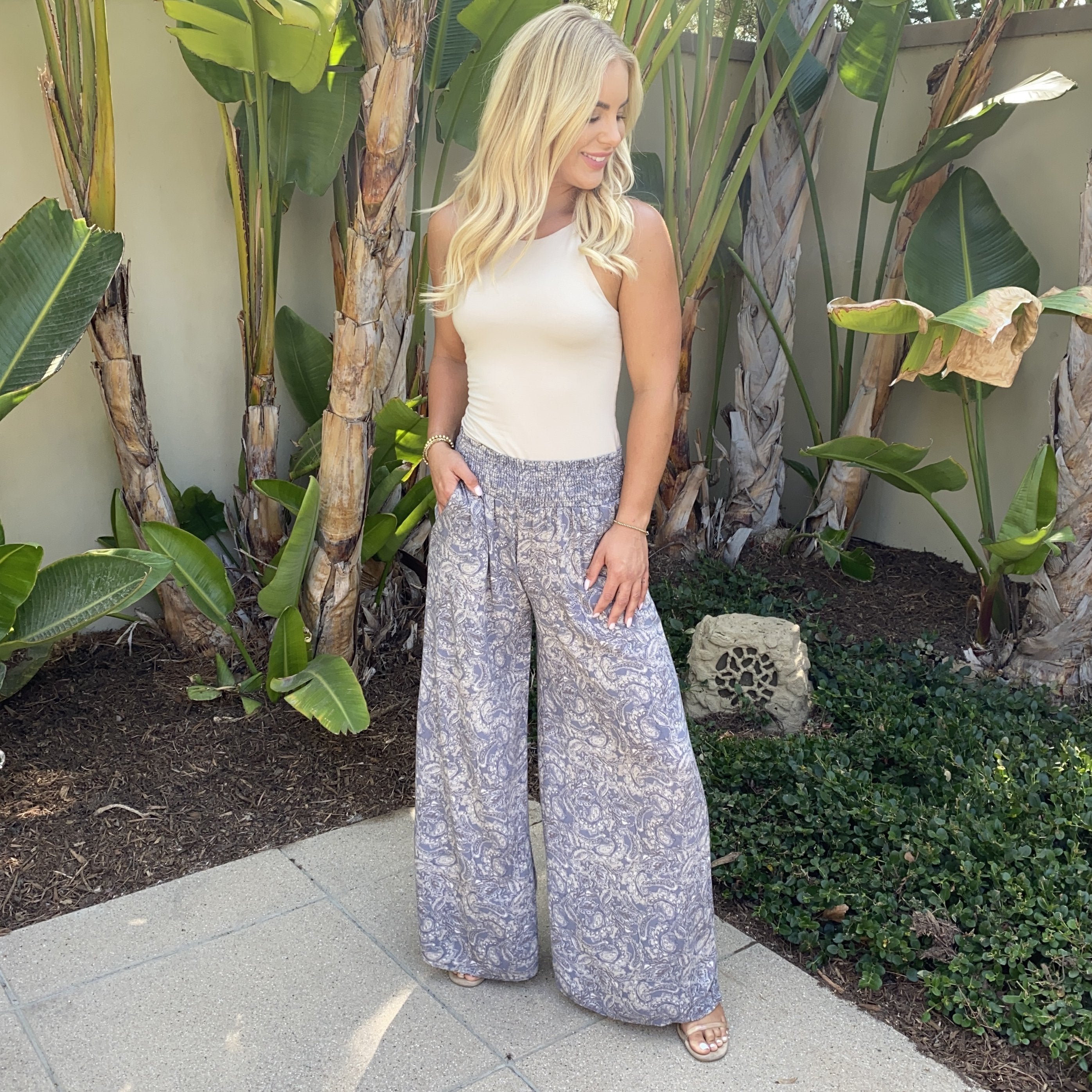 Split Up Print Wide Leg Palazzo Pants - Dainty Hooligan