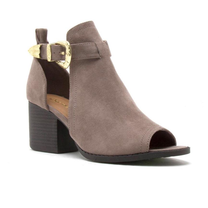 Carrie Open Toe Booties in Taupe - Dainty Hooligan