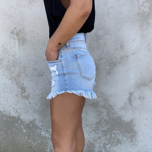 Jacqueline High Waist Distress Denim Cut Off Shorts - Dainty Hooligan