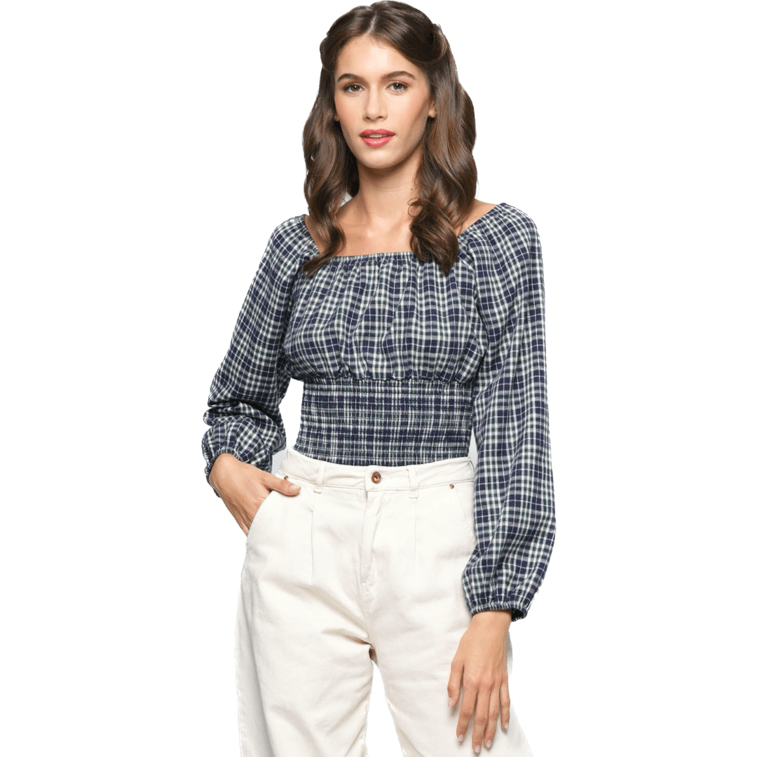 Plaid Smock Long Sleeve Top