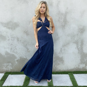 Cut It Out Navy Blue Maxi Dress - Dainty Hooligan