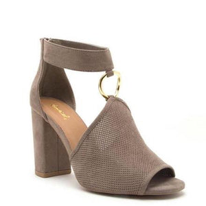 Karlie Peep Toe Heels In Taupe Suede - Dainty Hooligan