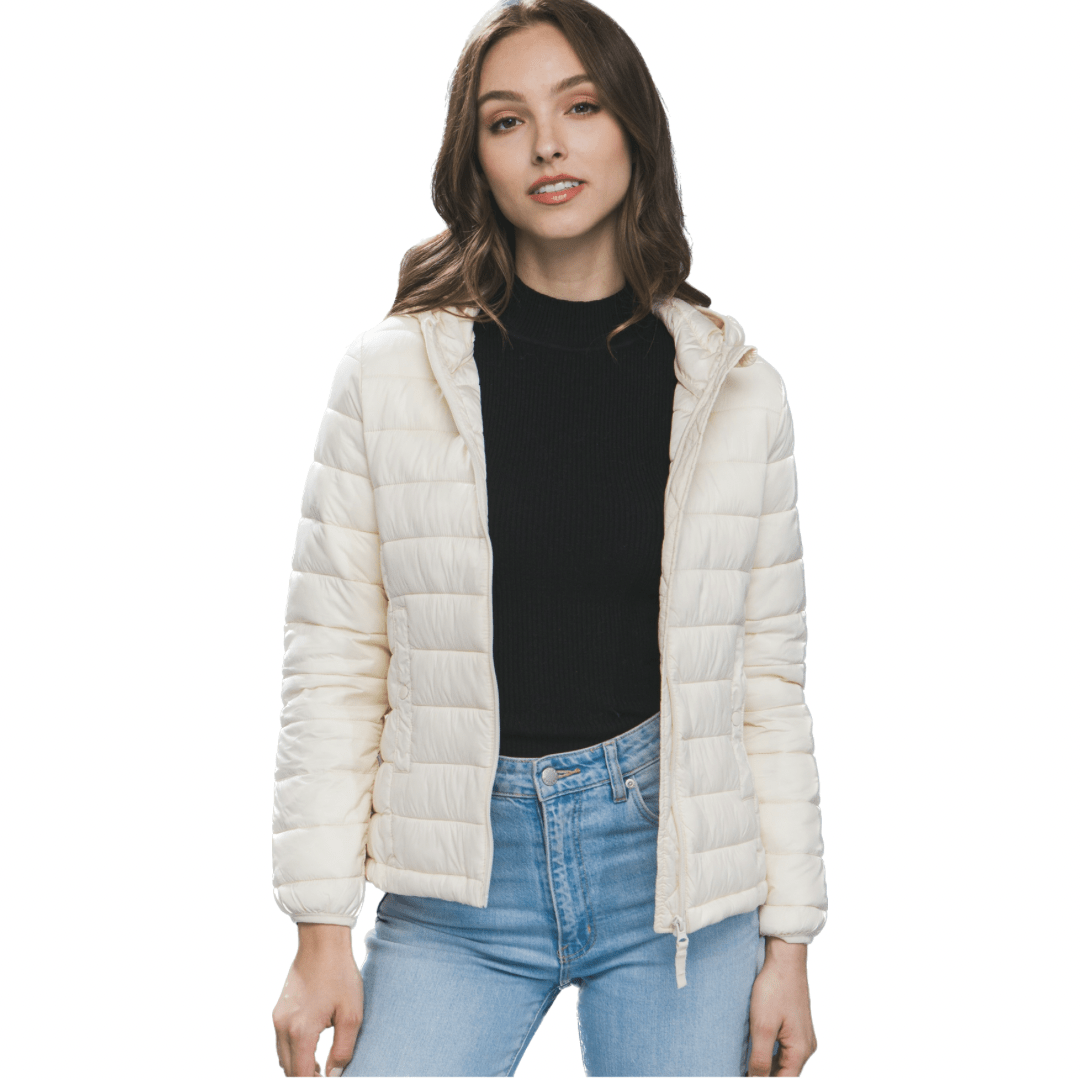 Felicity Zip Up Puffer Jacket in Ivory