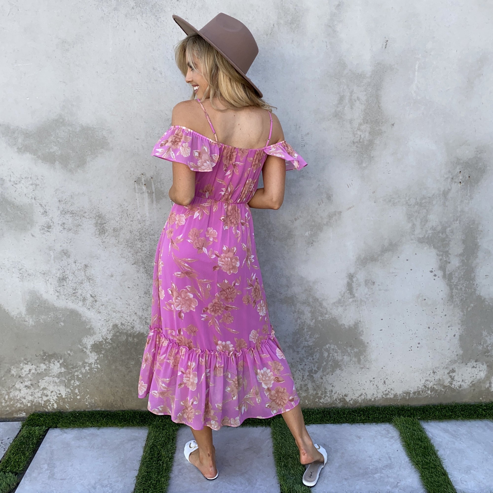 pink floral off the shoulder maxi dress AFRM off the shoulder long sleeve maxi dress in ombre pink floral