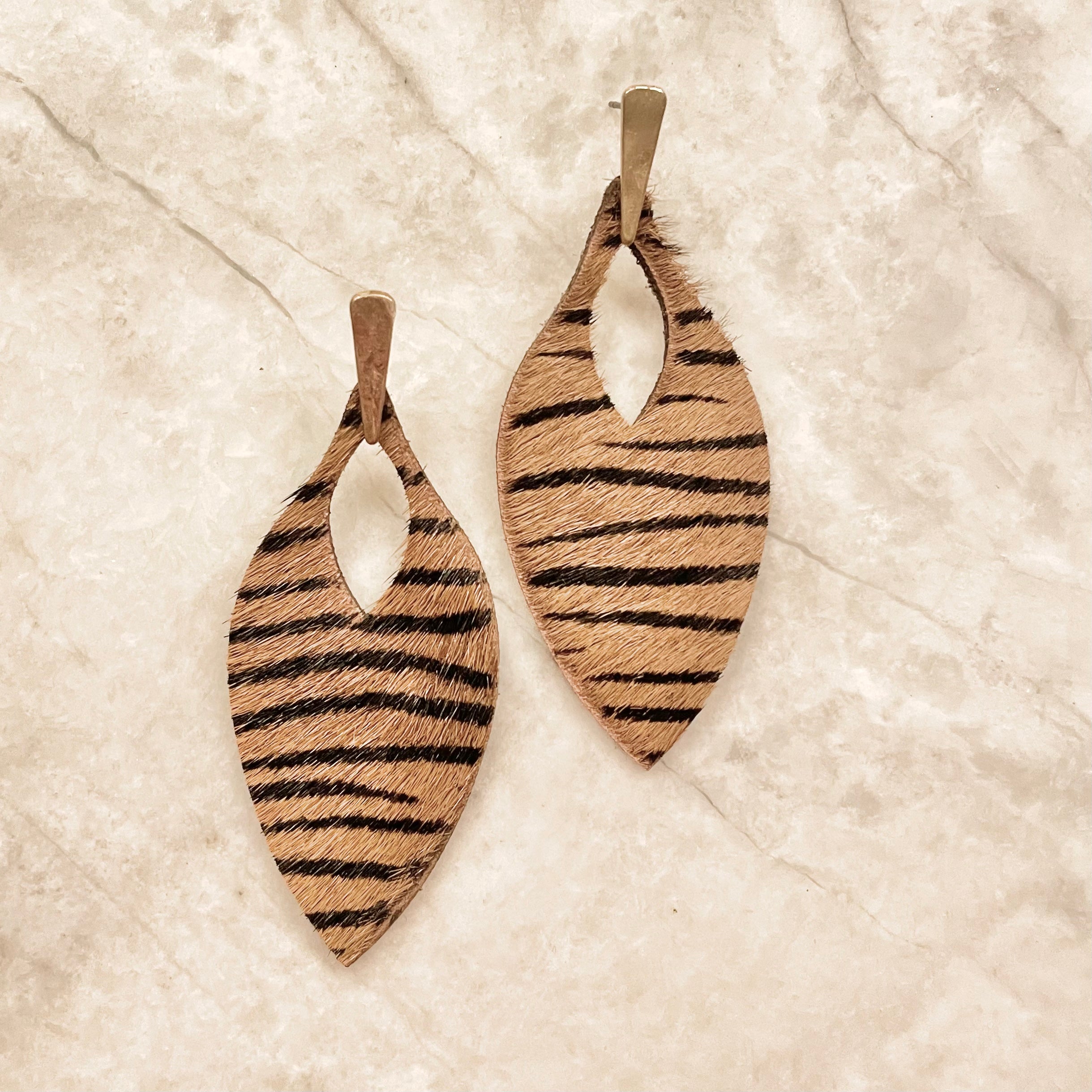 Tiger in Leather Earrings - Dainty Hooligan