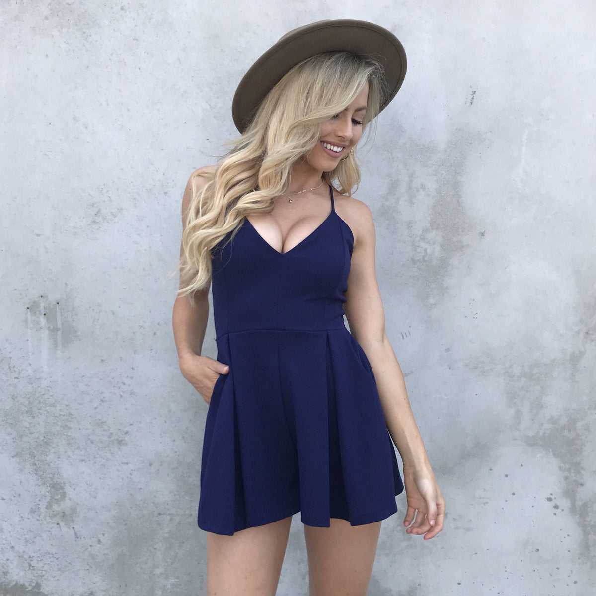 Gift Giving Lace Romper In Navy Blue - Dainty Hooligan