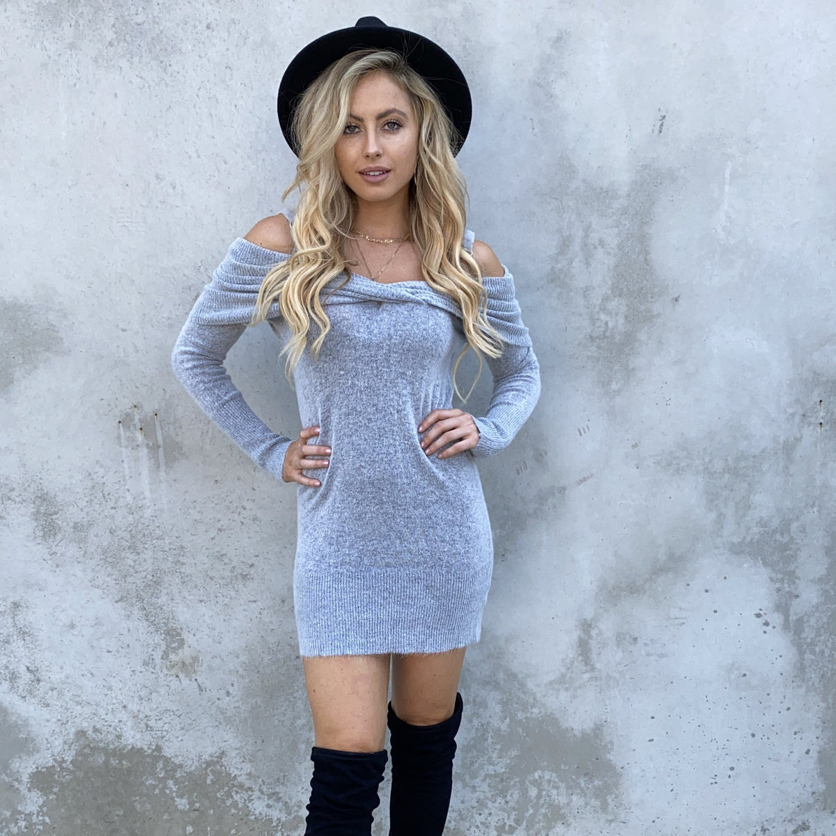 Dakota Sweater Dress in Grey - Dainty Hooligan
