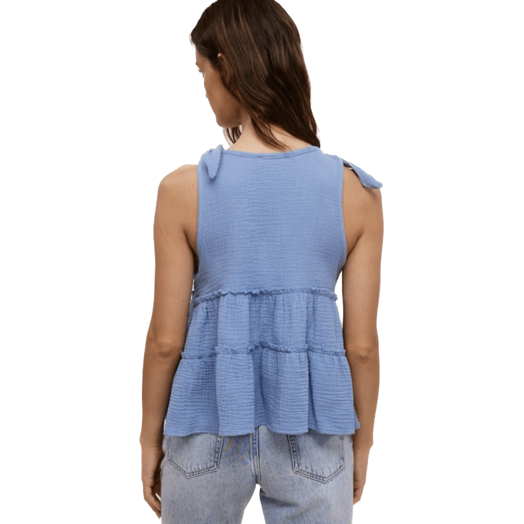 Periwinkle Blue Tie Strap Ruffle Tank