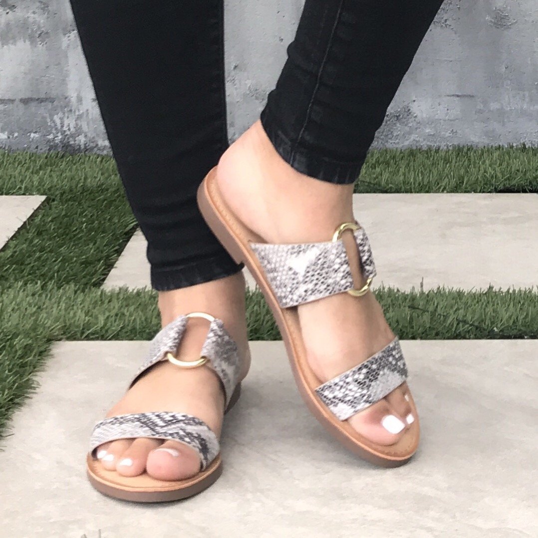 Addison Slip On Slide Sandals In Snakeskin - Dainty Hooligan