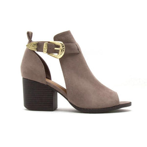 Carrie Open Toe Booties in Taupe - Dainty Hooligan