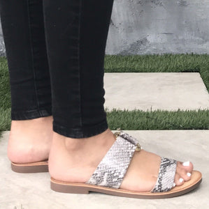 Addison Slip On Slide Sandals In Snakeskin - Dainty Hooligan