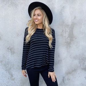 Elsa Fleece Stripe Back Sweater Top In Black - Dainty Hooligan