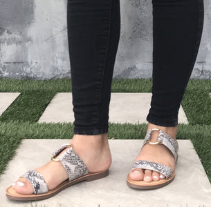 Addison Slip On Slide Sandals In Snakeskin - Dainty Hooligan