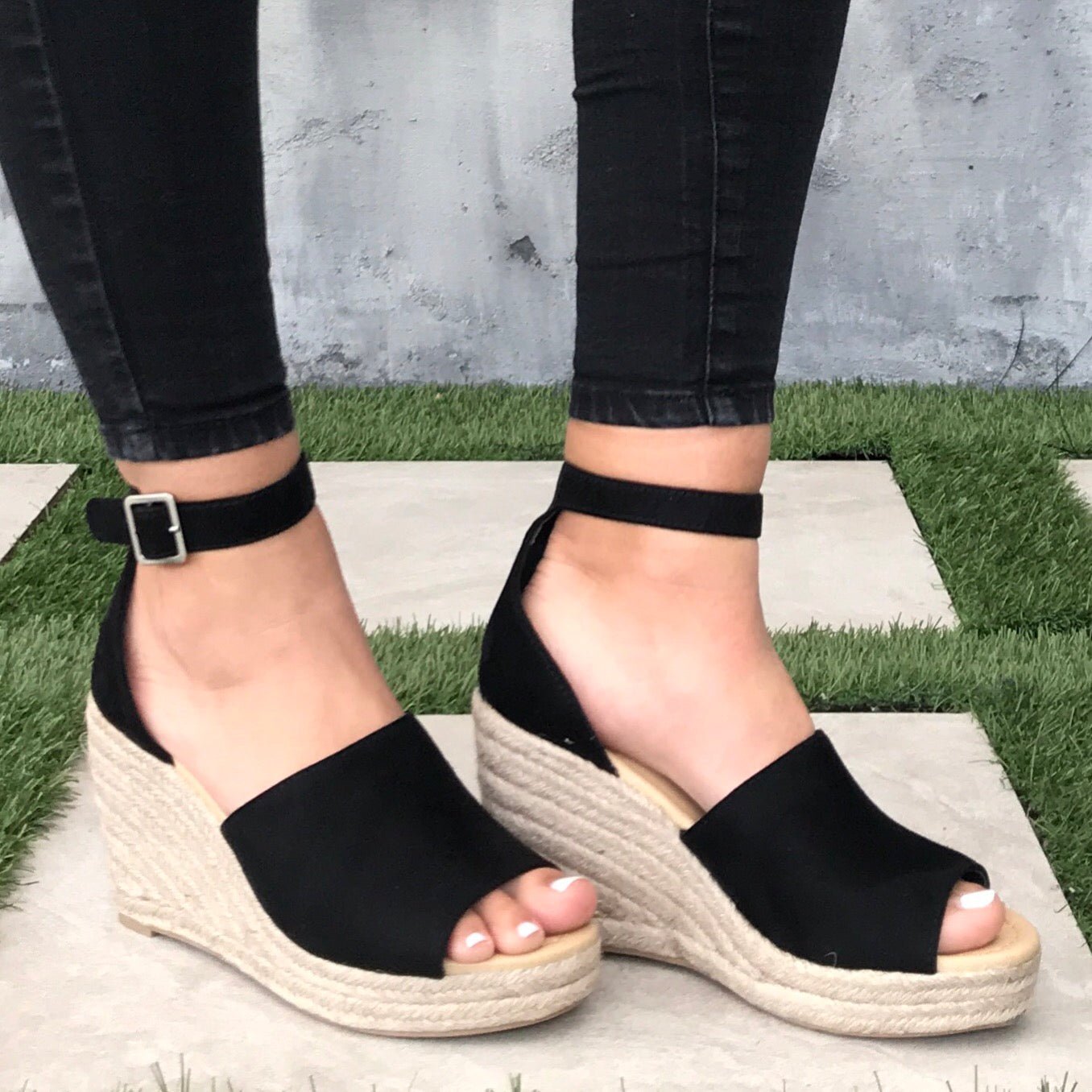 Adalyn Espadrille Black Platform Wedges in Black - Dainty Hooligan