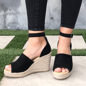 Adalyn Espadrille Black Platform Wedges in Black - Dainty Hooligan