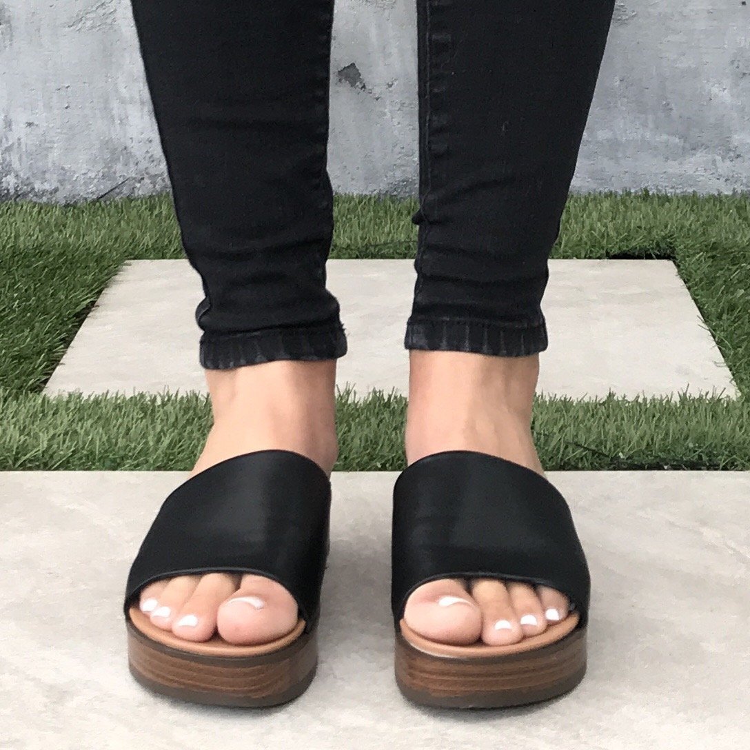 Women's Black Wedge Heeled Sandals Casual Slip Platform - Temu