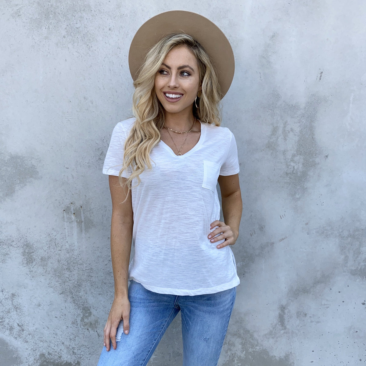 Mindy Basic V Neck In White - Dainty Hooligan