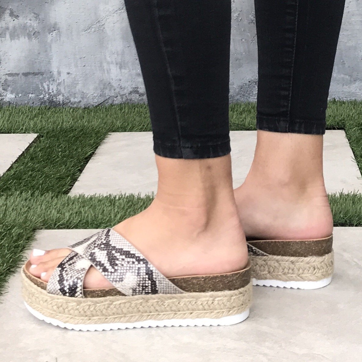 Dessie Snakeskin Tweed Platform Sandals - Dainty Hooligan