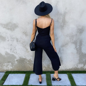 Knot In Fray Linen Jumpsuit In Black - Dainty Hooligan