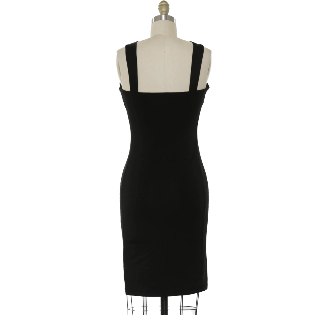 Love Game Jersey Double Lined Midi Dress in Black