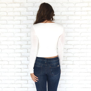 Hailey Long Sleeve Jersey Top in Ivory - Dainty Hooligan