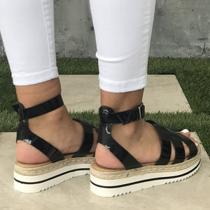 Ideals Black Patent Leather Platform Ankle Strap Sandals - Dainty Hooligan