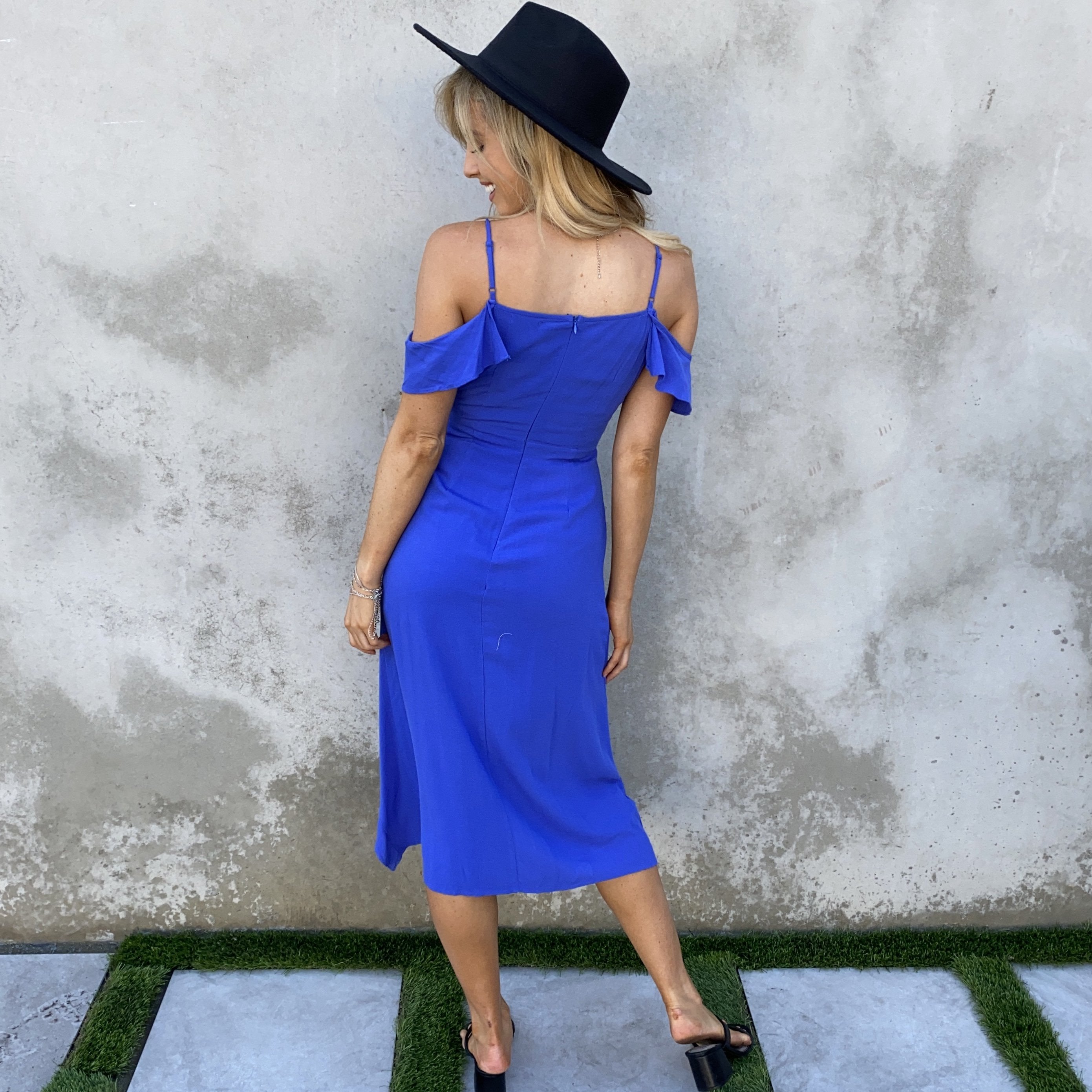 Topanga Royal Blue Ruffled Midi Dress - Dainty Hooligan