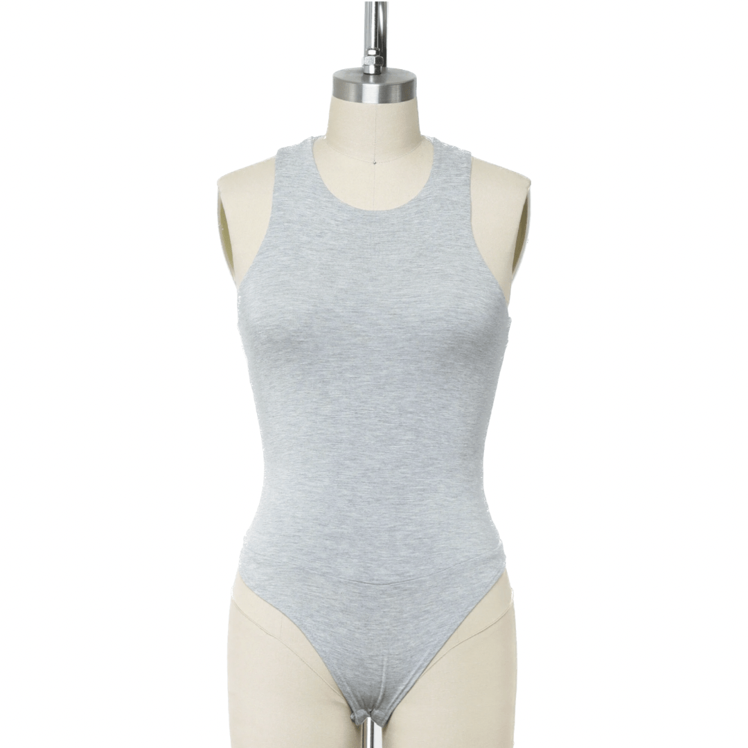 High Neck Heather Grey Double Lined Bodysuit