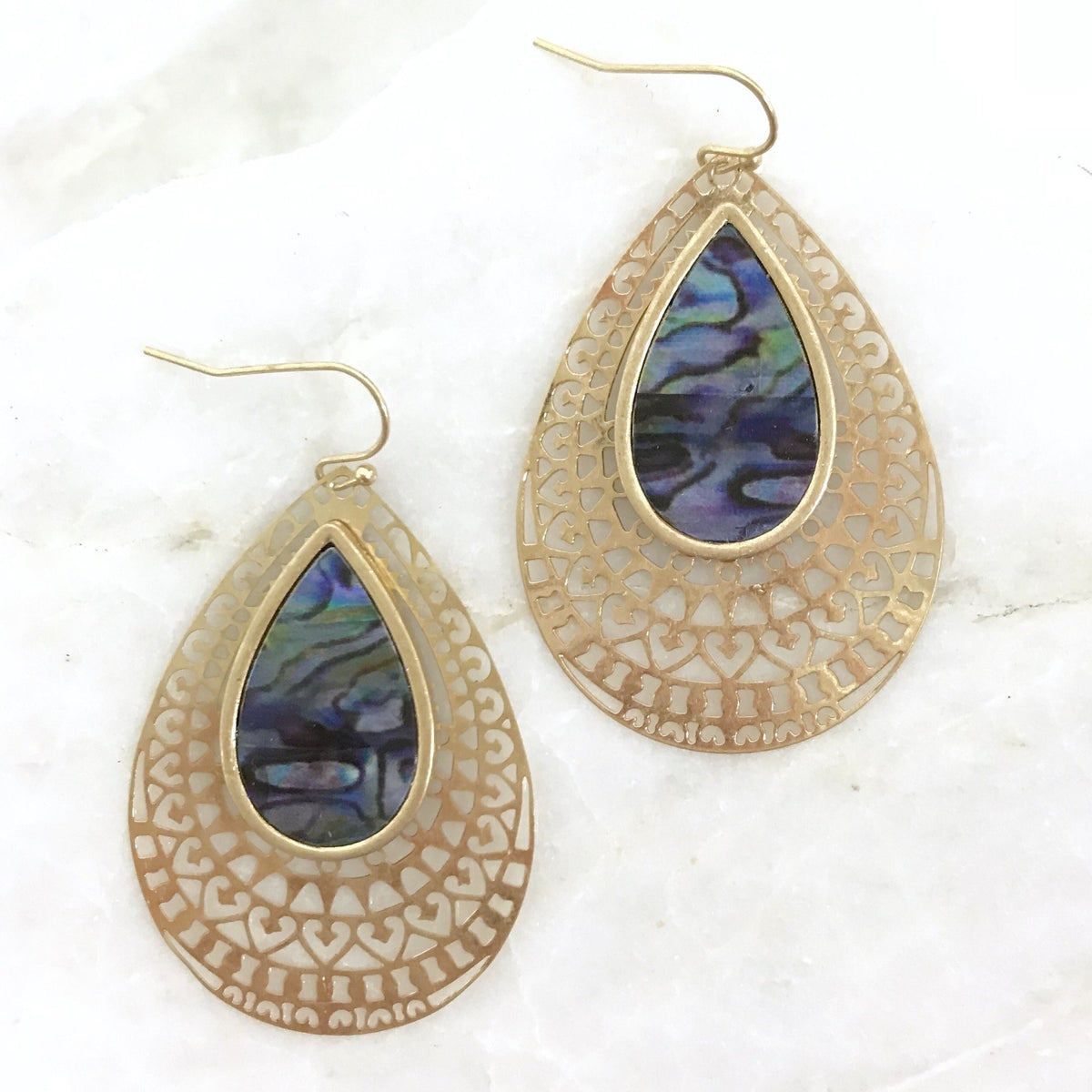 Mesmerized Abalone & Gold Drop Earrings - Dainty Hooligan