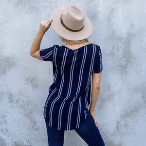 Love of Life Navy Blue Stripe Tie Blouse - Dainty Hooligan