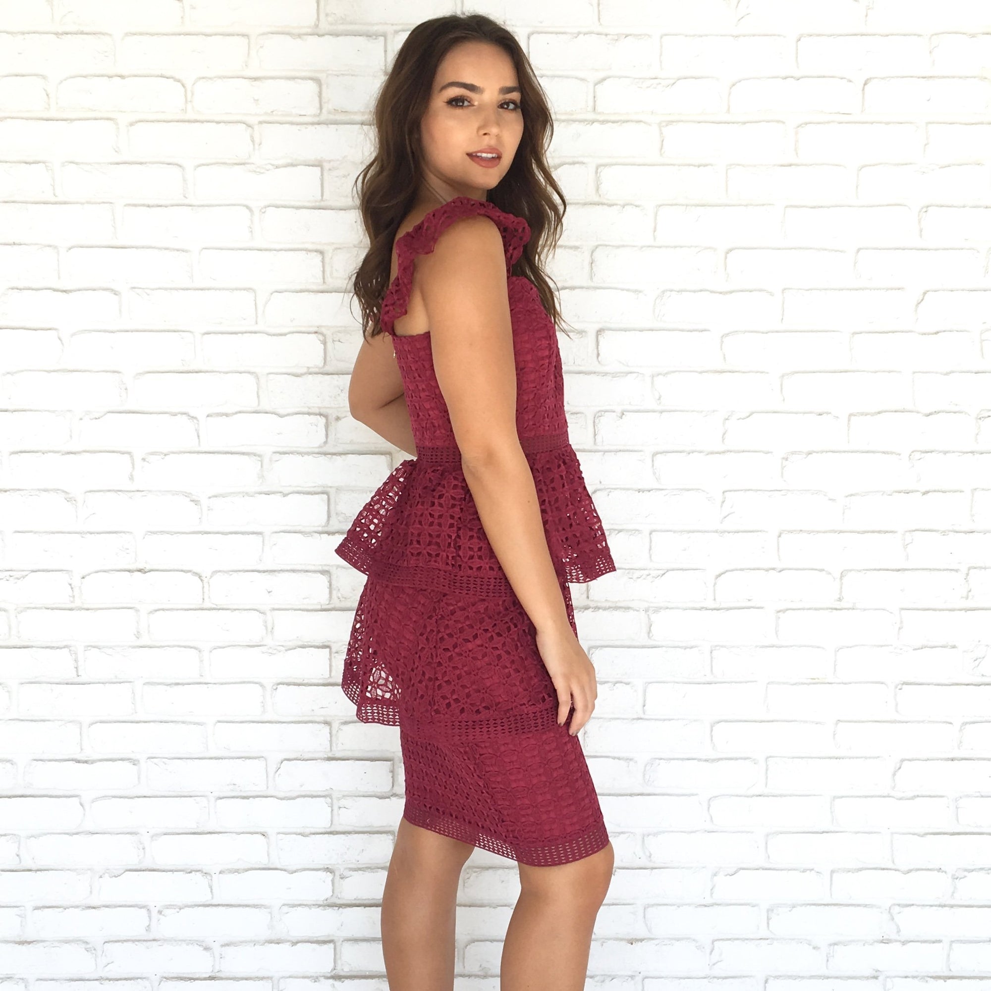 Lace In Love Burgundy Peplum Dress - Dainty Hooligan
