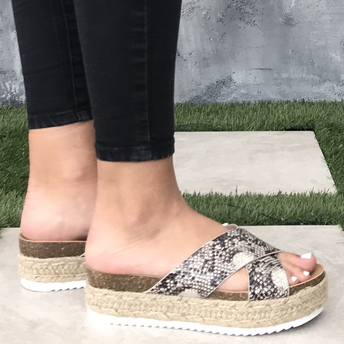 Dessie Snakeskin Tweed Platform Sandals Dainty Hooligan