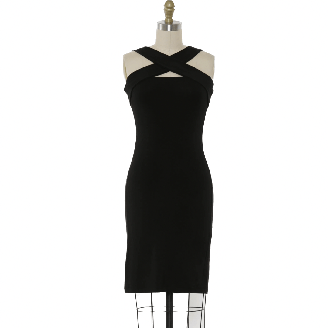 Love Game Jersey Double Lined Midi Dress in Black