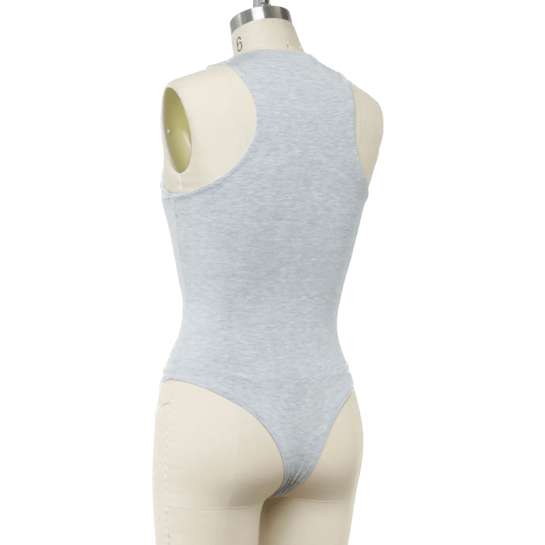 High Neck Heather Grey Double Lined Bodysuit