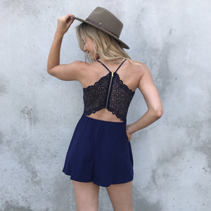 Gift Giving Lace Romper In Navy Blue - Dainty Hooligan