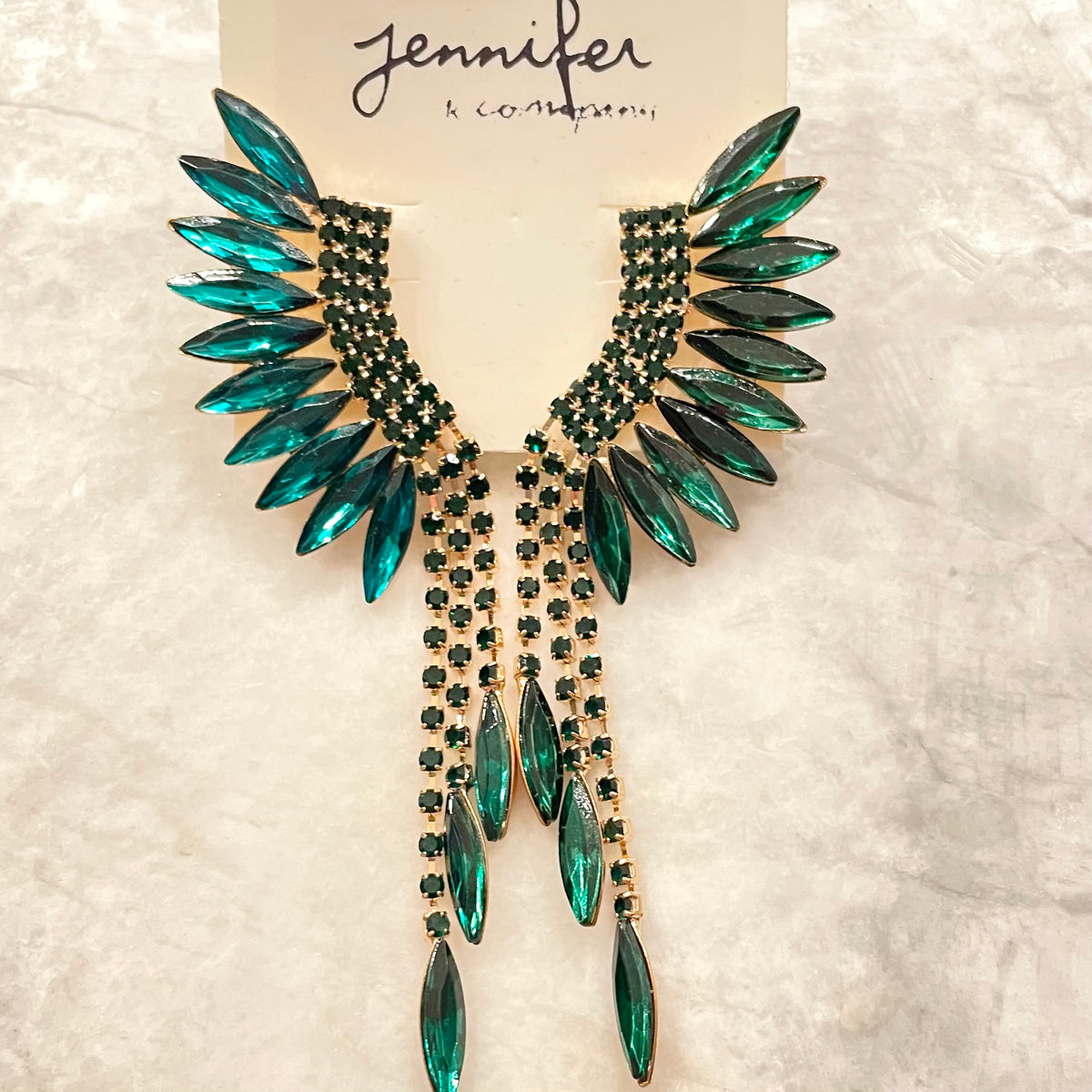 Night Out Statement Emerald Green Crystal Earrings - Dainty Hooligan