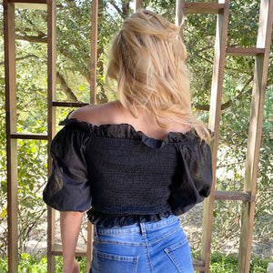 Off Shoulder Smocked Top in Black - Dainty Hooligan