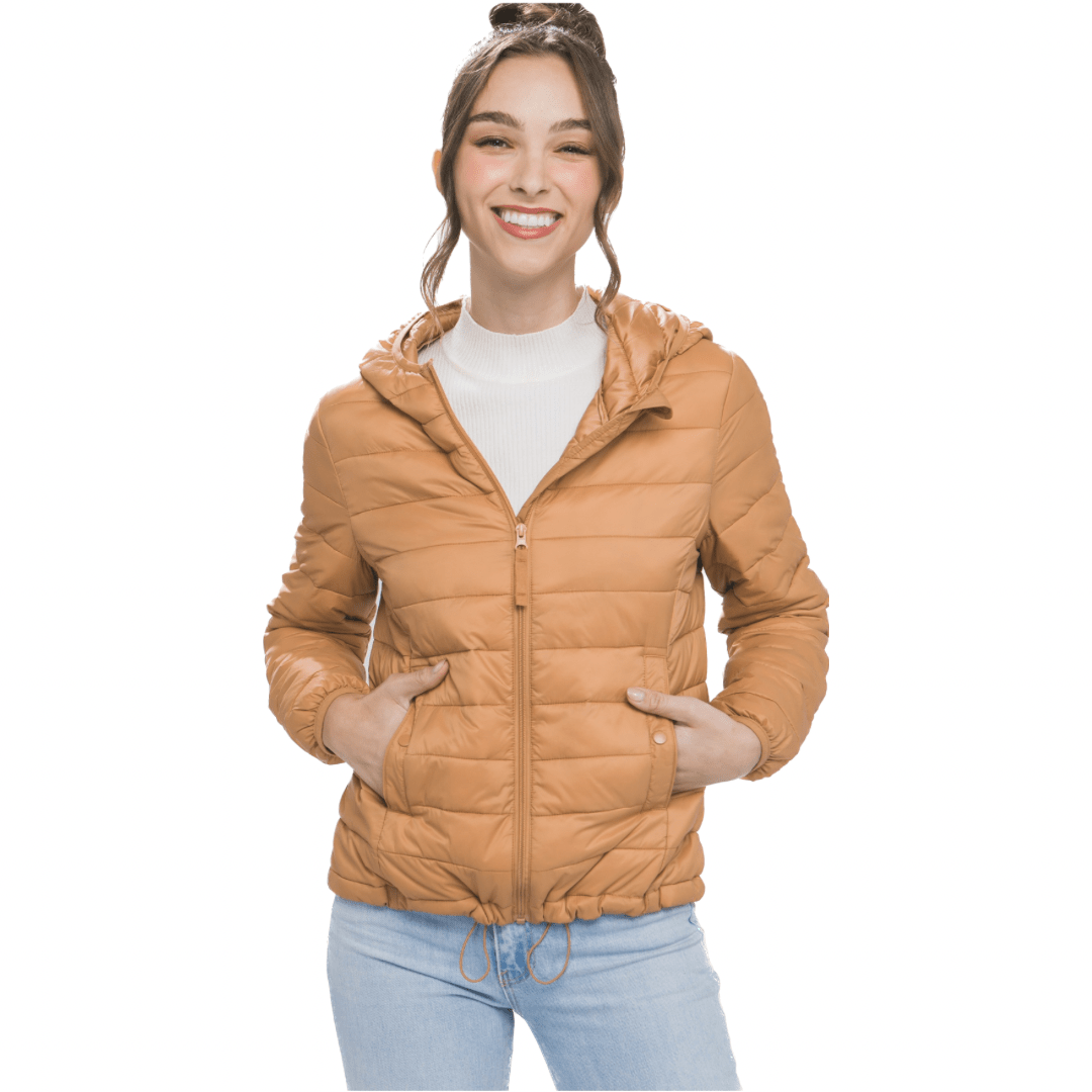 Felicity Zip Up Puffer Jacket in Chai