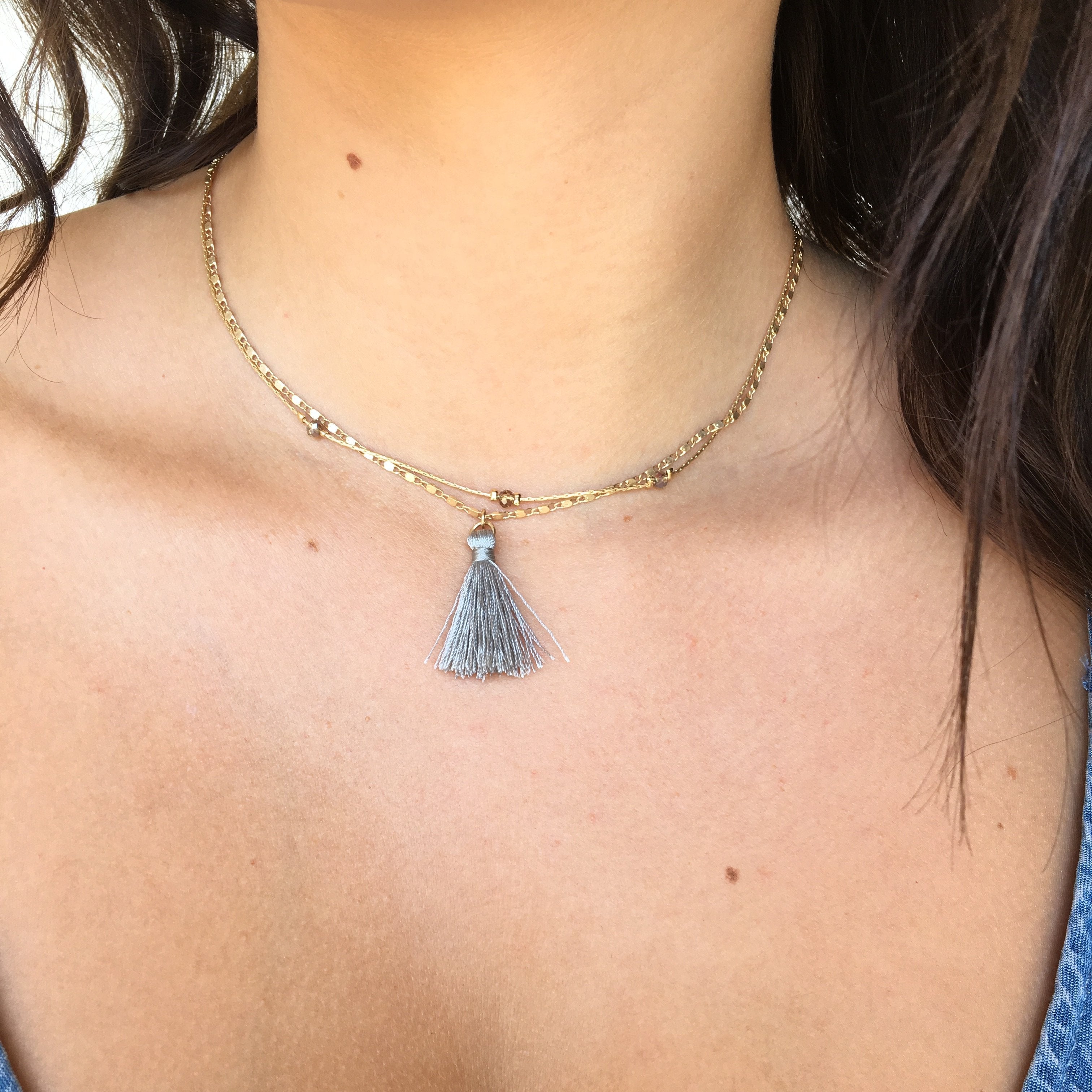 No Hassle Tassel Choker in Grey - Dainty Hooligan