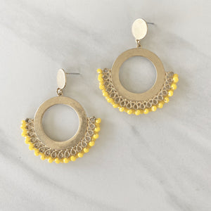 Royal Touch Yellow Beaded Gold Earrings - Dainty Hooligan