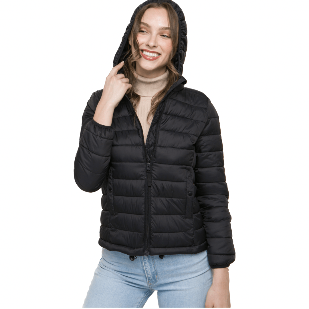 Felicity Zip Up Puffer Jacket in Black