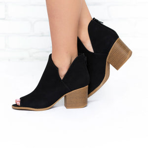 Emily Open Toe Booties in Black - Dainty Hooligan