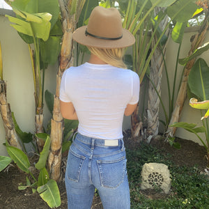 Basic V-Neck Bodysuit in White - Dainty Hooligan