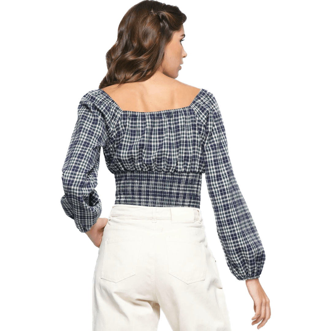 Plaid Smock Long Sleeve Top