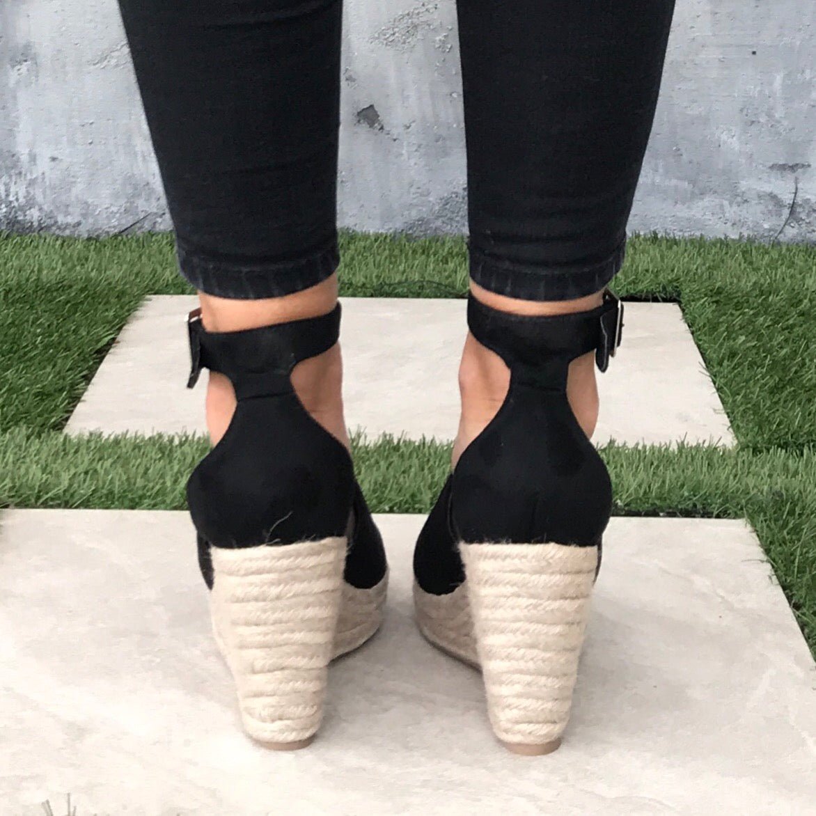 Adalyn Espadrille Black Platform Wedges in Black - Dainty Hooligan