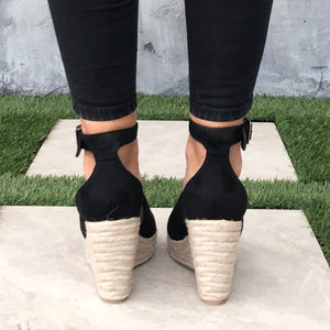 Adalyn Espadrille Black Platform Wedges in Black - Dainty Hooligan