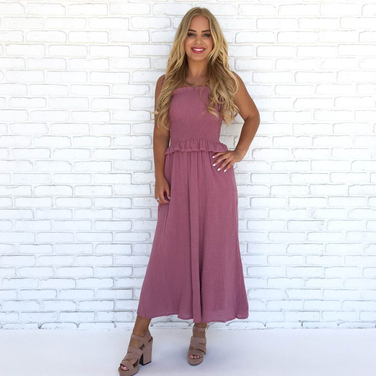 Vintage Linen Flare Jumpsuit in Dusty Rose - Dainty Hooligan